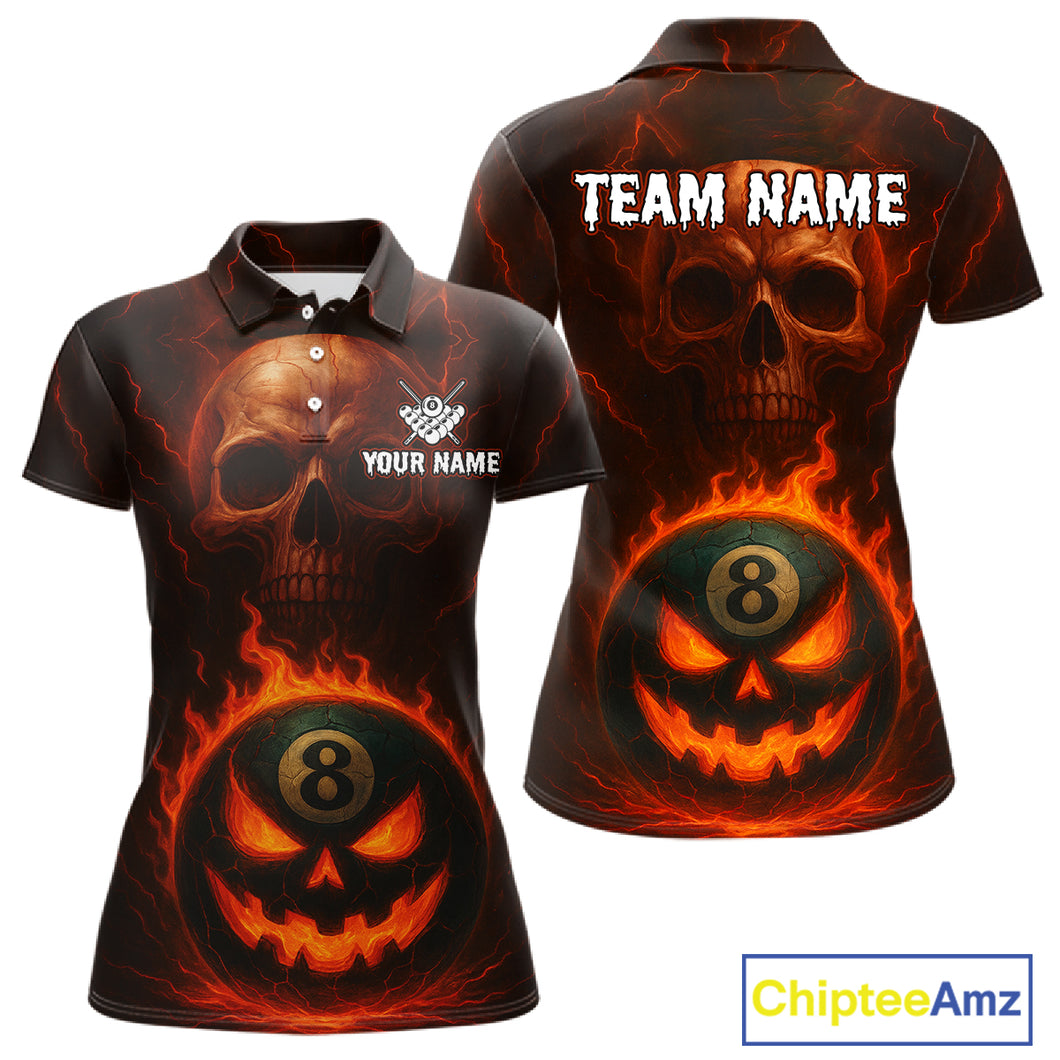 Funny Pumpkin 8 Ball Pool Billiard Shirt For Women Custom Halloween Billiard Team Shirt Outfit TDM4889