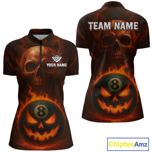 Funny Pumpkin 8 Ball Pool Billiard Shirt For Women Custom Halloween Billiard Team Shirt Outfit TDM4889