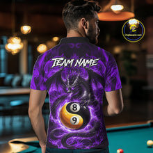 Load image into Gallery viewer, Purple 8 Ball &amp; 9 Ball Fire Yin And Yang Dragon Billiard Shirt For Men Custom Pool Team Jersey TDM5843
