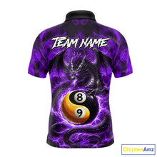 Load image into Gallery viewer, Purple 8 Ball &amp; 9 Ball Fire Yin And Yang Dragon Billiard Shirt For Men Custom Pool Team Jersey TDM5843