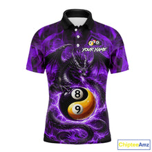 Load image into Gallery viewer, Purple 8 Ball &amp; 9 Ball Fire Yin And Yang Dragon Billiard Shirt For Men Custom Pool Team Jersey TDM5843