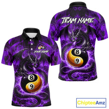 Load image into Gallery viewer, Purple 8 Ball &amp; 9 Ball Fire Yin And Yang Dragon Billiard Shirt For Men Custom Pool Team Jersey TDM5843