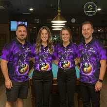 Load image into Gallery viewer, Purple 8 Ball &amp; 9 Ball Fire Yin And Yang Dragon Billiard Shirt For Men Custom Pool Team Jersey TDM5843