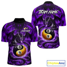 Load image into Gallery viewer, Purple 8 Ball &amp; 9 Ball Fire Yin And Yang Dragon Billiard Shirt For Men Custom Pool Team Jersey TDM5843