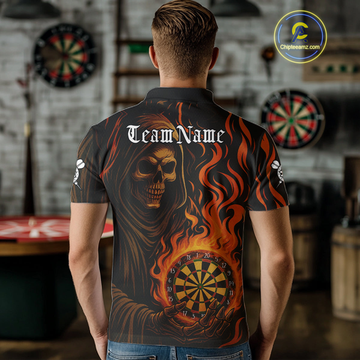 Personalized Flaming Grim Reaper Darts Shirt For Men Custom Dart Jersey Funny Halloween Dart Gift TDM4909