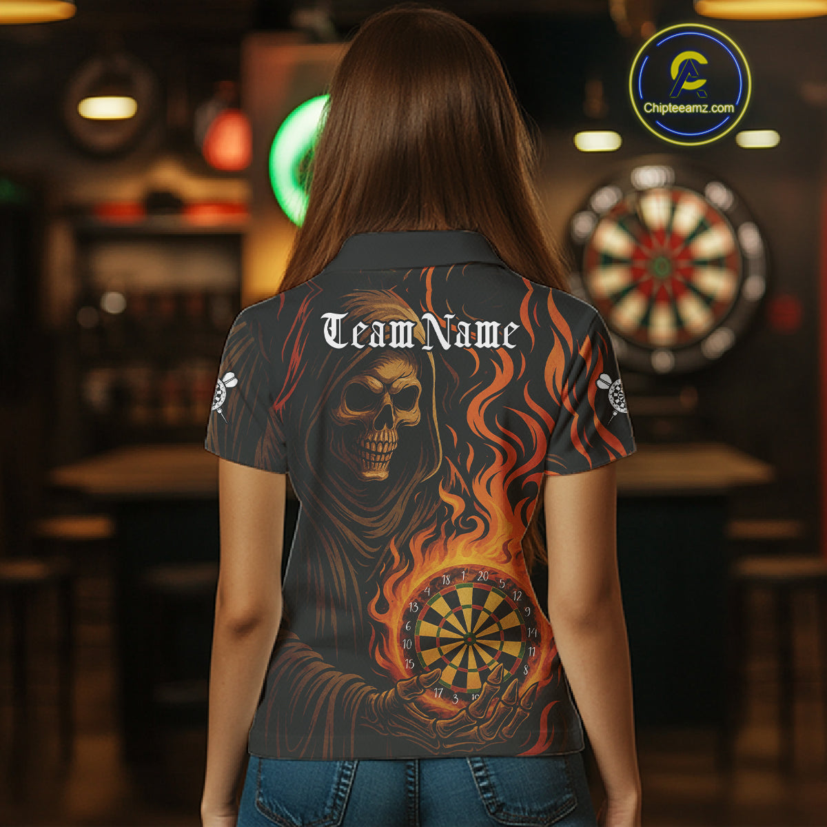 Personalized Flaming Grim Reaper Darts Shirt For Women Custom Dart Jersey Funny Halloween Dart Gift TDM4909