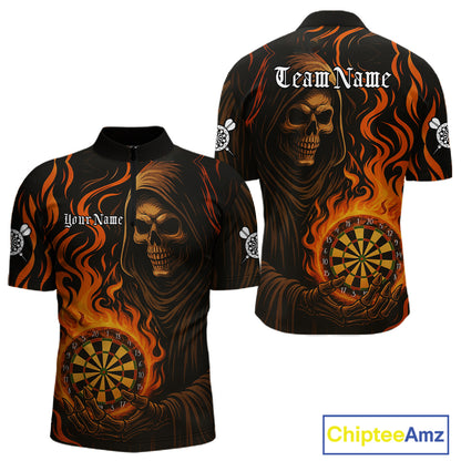 Personalized Flaming Grim Reaper Darts Shirt For Men Custom Dart Jersey Funny Halloween Dart Gift TDM4909