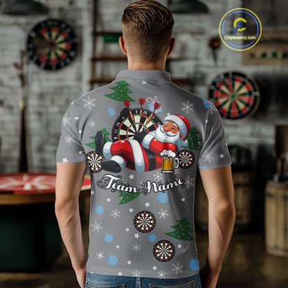 Funny Santa And Beer Christmas Darts Polo & 1/4 Zip For Men Custom Xmas Darts Shirt, Darts Gift TDM4911