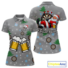 Load image into Gallery viewer, Funny Santa And Beer Christmas Darts Polo &amp; 1/4 Zip For Women Custom Xmas Darts Shirt, Darts Gift TDM4911