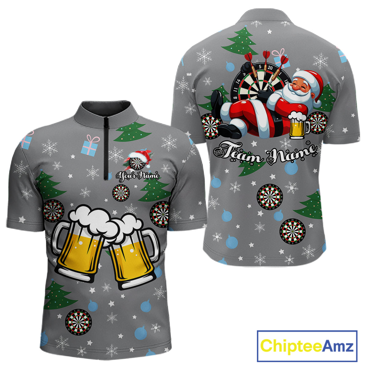 Funny Santa And Beer Christmas Darts Polo & 1/4 Zip For Men Custom Xmas Darts Shirt, Darts Gift TDM4911