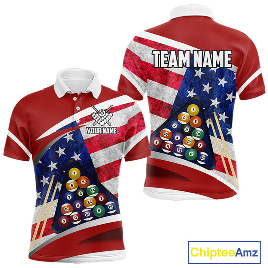 Personalized American Flag Billiard Shirt For Men Custom Patriotic Pool Team Jersey Polo & 1/4 Zip TDM5610