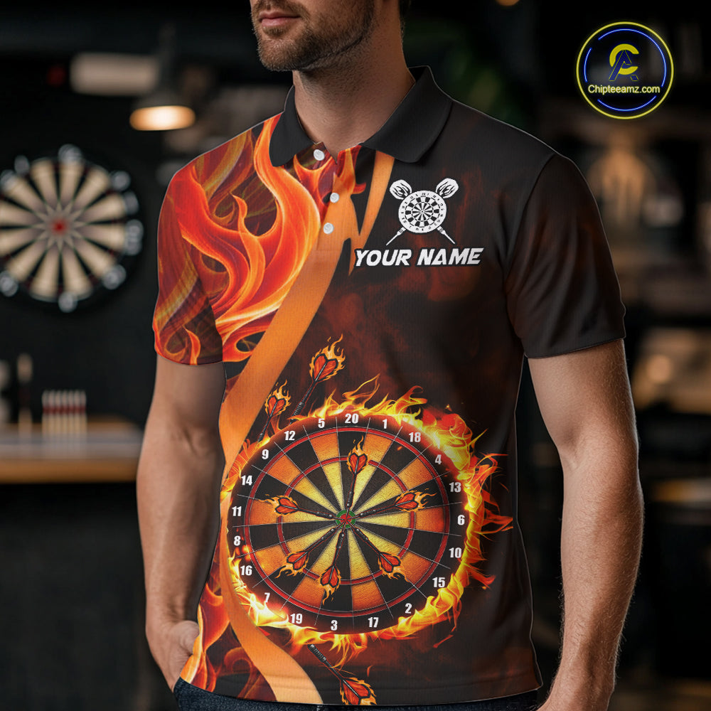 Orange Flaming Dartboard Golden Darts Shirt For Men Custom Darts Jersey Team Polo & 1/4 Zip TDM5351