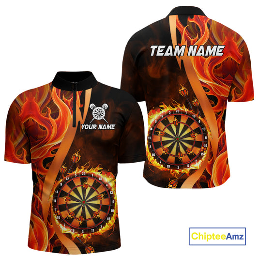 Orange Flaming Dartboard Golden Darts Shirt For Men Custom Darts Jersey Team Polo & 1/4 Zip TDM5351