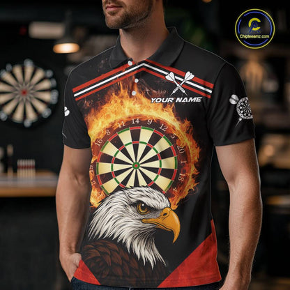 Black And Red Flaming Dartboard Eagle Darts Shirt For Men Custom Darts Jersey Team Polo & 1/4 Zip TDM6007