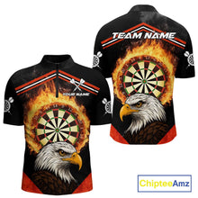 Load image into Gallery viewer, Black And Red Flaming Dartboard Eagle Darts Shirt For Men Custom Darts Jersey Team Polo &amp; 1/4 Zip TDM6007