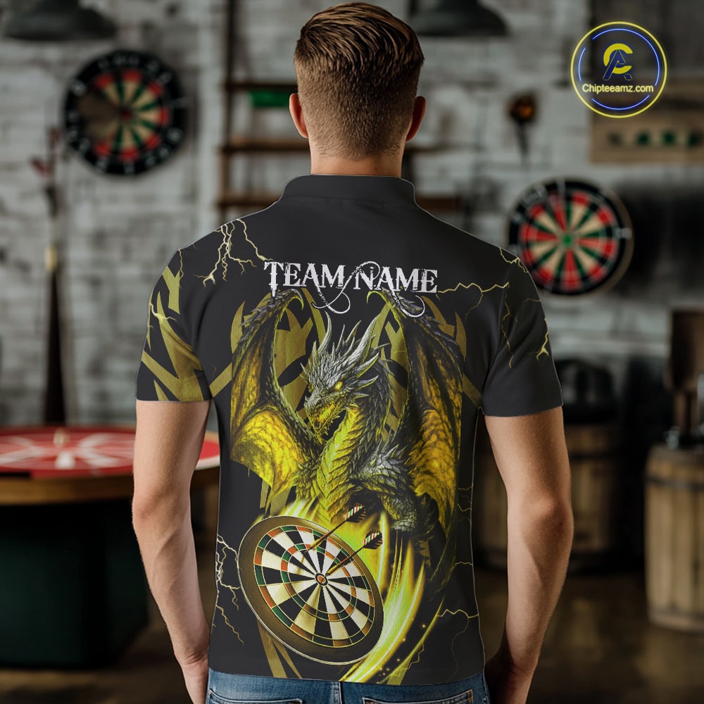 Personalized Skull & Dragon Darts Shirt For Men Custom Lightning Dartboard Team Jersey |Yellow TDM5651