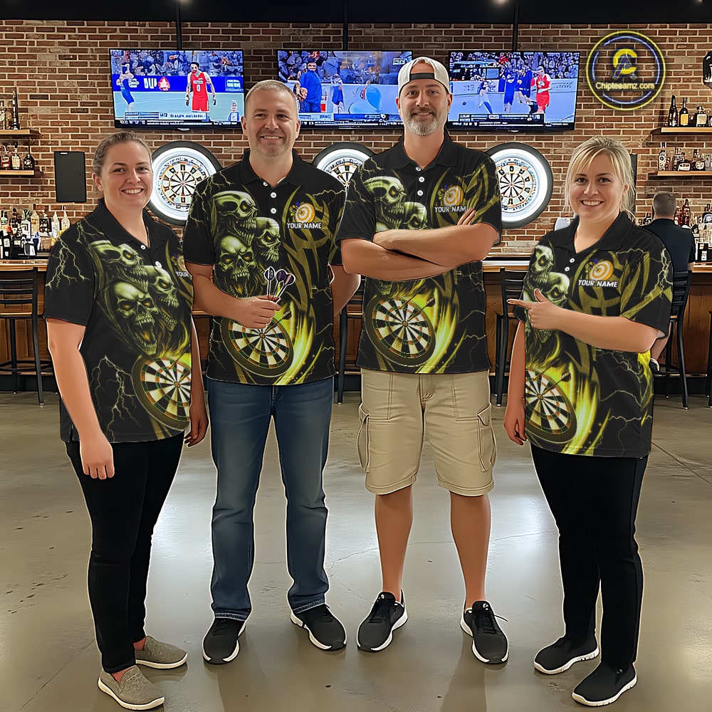 Personalized Skull & Dragon Darts Shirt For Men Custom Lightning Dartboard Team Jersey |Yellow TDM5651
