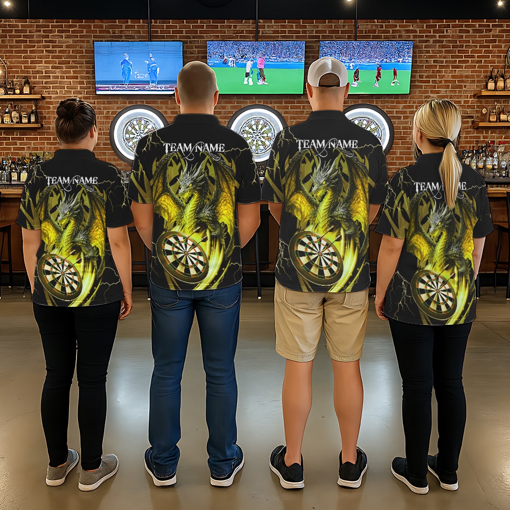 Personalized Skull & Dragon Darts Shirt For Men Custom Lightning Dartboard Team Jersey |Yellow TDM5651