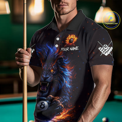 Personalized Billiard Fire Lion 8 Ball Pool Shirt For Men, Billiard Team Jersey Polo & 1/4 Zip TDM5660