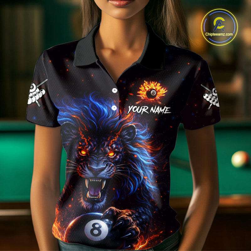 Personalized Billiard Fire Lion 8 Ball Pool Shirt For Women, Billiard Team Jersey Polo & 1/4 Zip TDM5660
