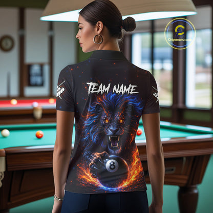 Personalized Billiard Fire Lion 8 Ball Pool Shirt For Women, Billiard Team Jersey Polo & 1/4 Zip TDM5660