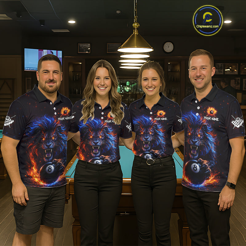Personalized Billiard Fire Lion 8 Ball Pool Shirt For Men, Billiard Team Jersey Polo & 1/4 Zip TDM5660