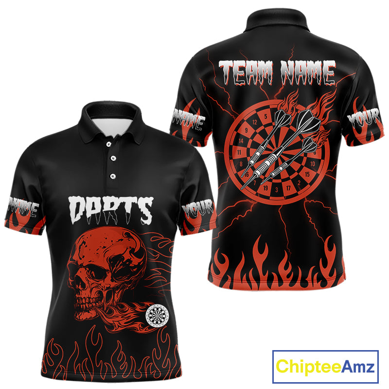 Custom Red Fire Flame Darrt Arrows Skull Dart Shirts For Men, Dart Team Jerseys NYN0085