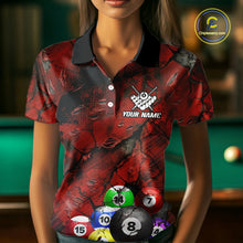 Load image into Gallery viewer, Personalized Red Grunge Cracked 8 Ball Billiard Shirts For Women Custom Team League Billiard Jerseys NYN2982