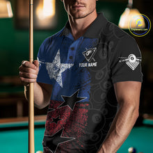 Load image into Gallery viewer, Male billiard player wearing Texas grunge billiard jersey during championship event, premium sports apparel for Texas residents, western lifestyle enthusiasts and competitive athletes, symbolizing confidence, determination and victory.