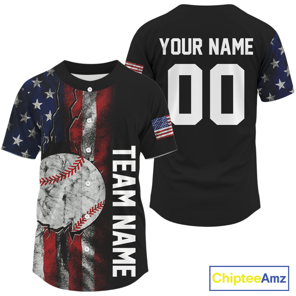 Custom American Flag Grunge Baseball Shirt For Men Youth Patriotic Baseball Jersey NYN0941