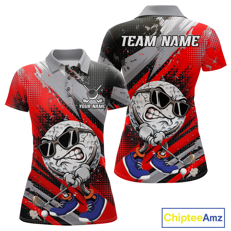 Funny Golfer Womens Golf Polo Shirts Custom Red And Grey Grunge Golf Team Outfits Golf Gifts NYN3963