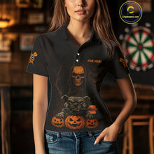 Load image into Gallery viewer, Custom Skeleton Bulldog Dartboard Halloween Orange Dart Women Polo Shirt Dart Jerseys NYN1557