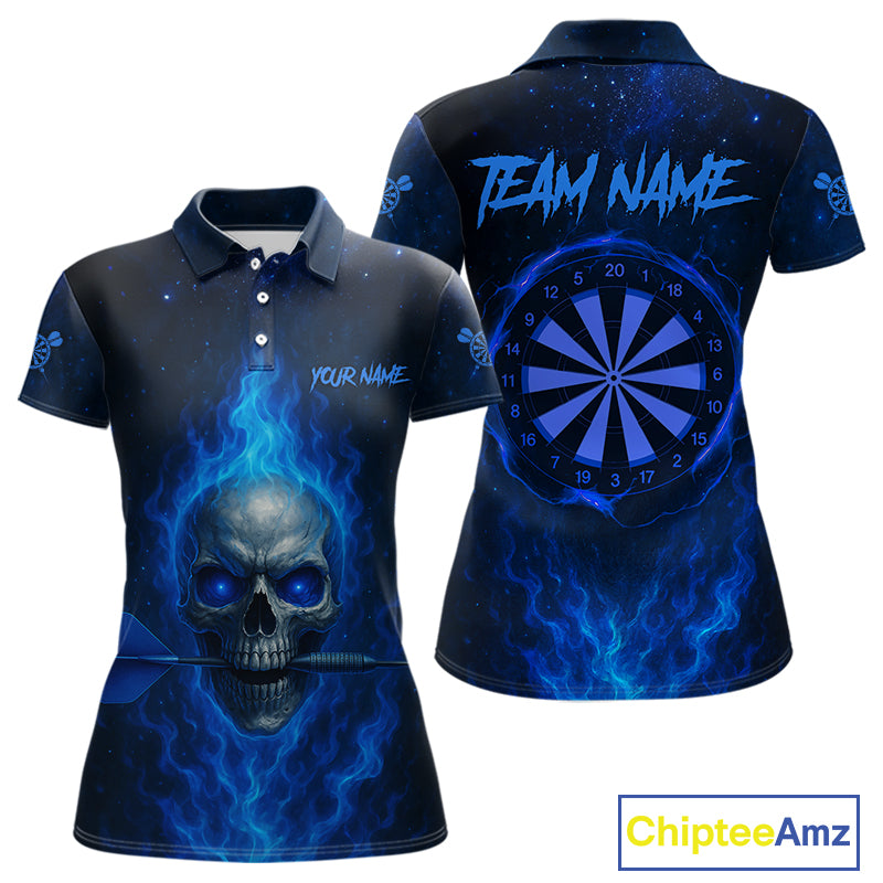Custom Fire Flames Blue Skull Dart Arrow Dart Women Polo Shirt Outfits Dart Jerseys NYN1558