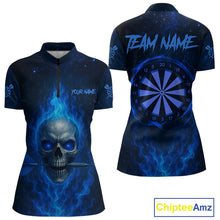 Load image into Gallery viewer, Custom Fire Flames Blue Skull Dart Arrow Dart Women 1/4-Zip Shirt Outfits Dart Jerseys NYN1558