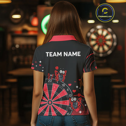 Custom Black And Red Butterflies Funny Dart Women Polo Shirt Dart Team Jerseys NYN1561