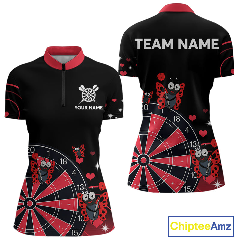 Custom Black And Red Butterflies Funny Dart Women 1/4-Zip Shirt Dart Team Jerseys NYN1561