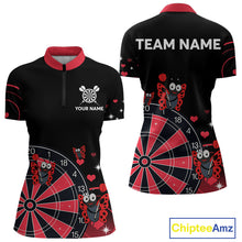 Load image into Gallery viewer, Custom Black And Red Butterflies Funny Dart Women 1/4-Zip Shirt Dart Team Jerseys NYN1561