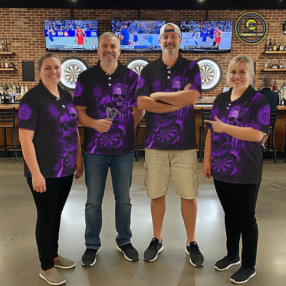 Custom Purple Smokes Grunge Skull Men Darts Polo Shirt US Flag Skull Dart League Jerseys NYN2124