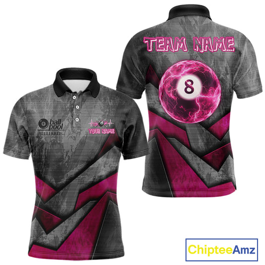 Ball Pool Billiard Polo & 1/4-Zip Shirt For Men Custom Light Pink 8 Ball Billiard Team Attire NYN2385