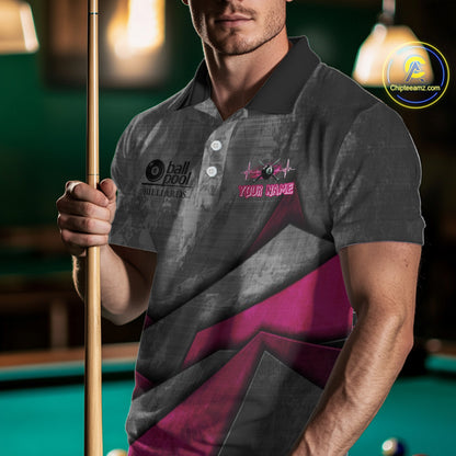 Ball Pool Billiard Polo & 1/4-Zip Shirt For Men Custom Light Pink 8 Ball Billiard Team Attire NYN2385
