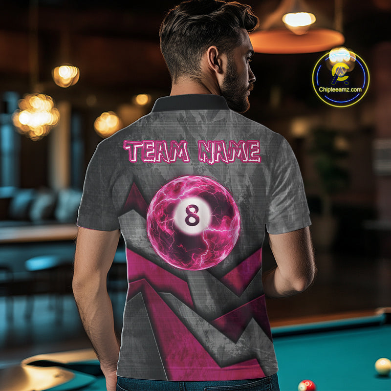 Ball Pool Billiard Polo & 1/4-Zip Shirt For Men Custom Light Pink 8 Ball Billiard Team Attire NYN2385