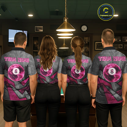 Ball Pool Billiard Polo & 1/4-Zip Shirt For Men Custom Light Pink 8 Ball Billiard Team Attire NYN2385