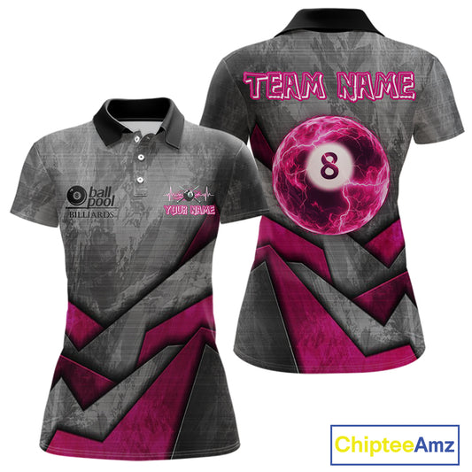 Ball Pool Billiard Polo & 1/4-Zip Shirt For Women Custom Light Pink 8 Ball Billiard Team Attire NYN2385