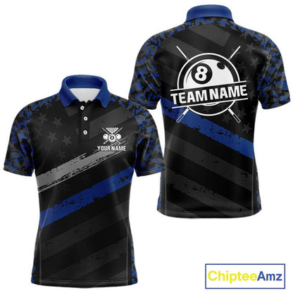 Black & Blue Digital Camo 3D Ball Pool Men Billiard Shirt Custom 8 Ball Billiard Team Attire NYN2386