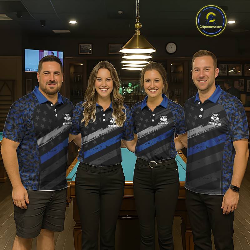 Black & Blue Digital Camo 3D Ball Pool Women Billiard Shirt Custom 8 Ball Billiard Team Attire NYN2386