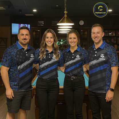 Black & Blue Digital Camo 3D Ball Pool Women Billiard Shirt Custom 8 Ball Billiard Team Attire NYN2386