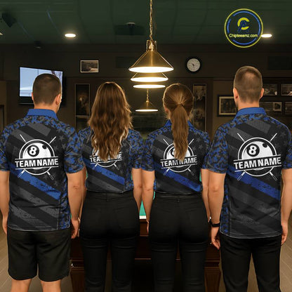 Black & Blue Digital Camo 3D Ball Pool Women Billiard Shirt Custom 8 Ball Billiard Team Attire NYN2386