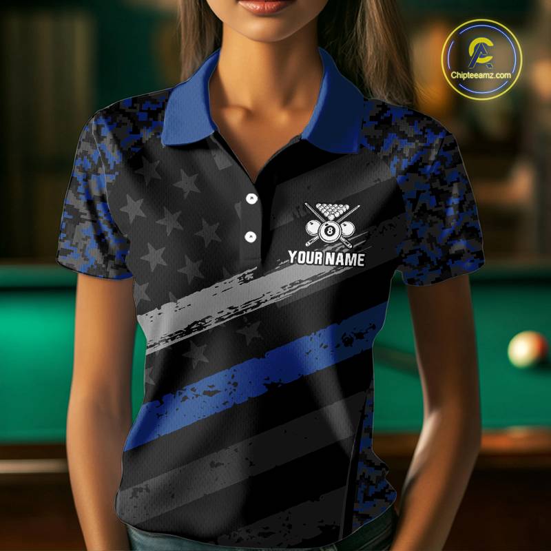 Black & Blue Digital Camo 3D Ball Pool Women Billiard Shirt Custom 8 Ball Billiard Team Attire NYN2386