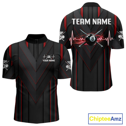 3D Ball Pool Men Billiard Polo & 1/4-Zip Shirt Custom Light 8 Ball Billiard Team Apparel|Red NYN2387