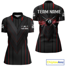 Load image into Gallery viewer, 3D Ball Pool Women Billiard Polo &amp; 1/4-Zip Shirt Custom Light 8 Ball Billiard Team Apparel|Red NYN2387